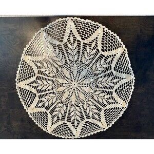 Vintage Handmade XL Crochet Doily Table Topper 27” Beige Ecru